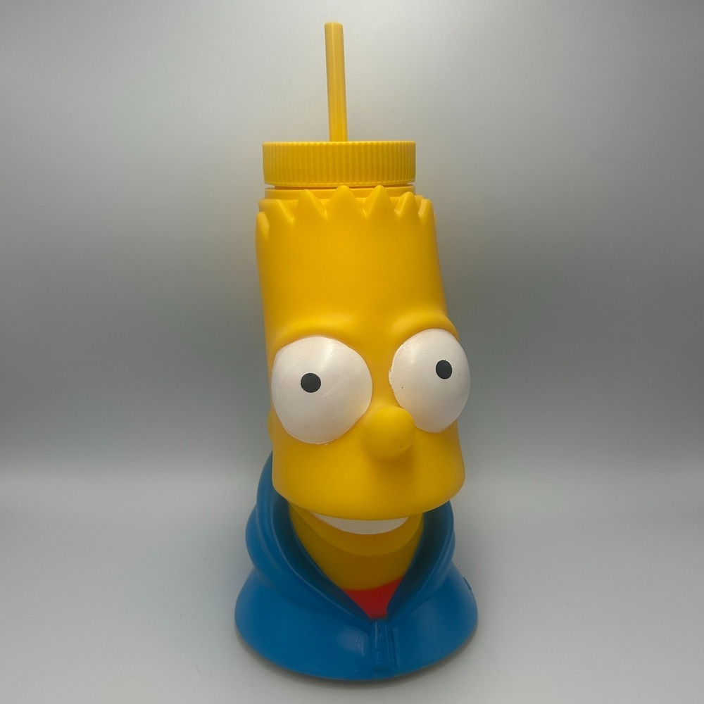 Bart Simpson Head 32oz Water Bottle Universal Studios 2010 Drink Cup Straw Large